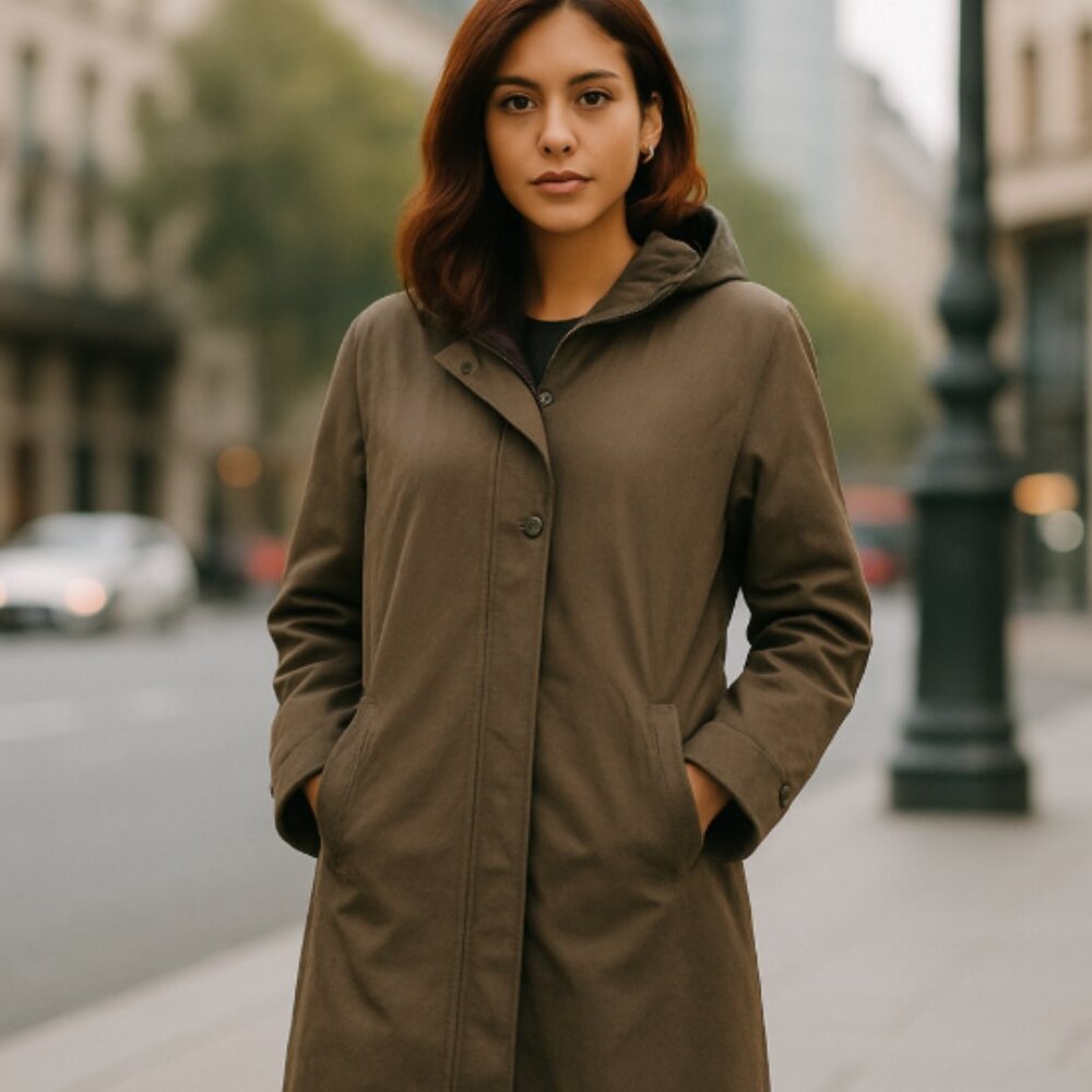 Gallo Womens Taupe Hooded Full Zip Trench Coat with Removable Lining Size 6P